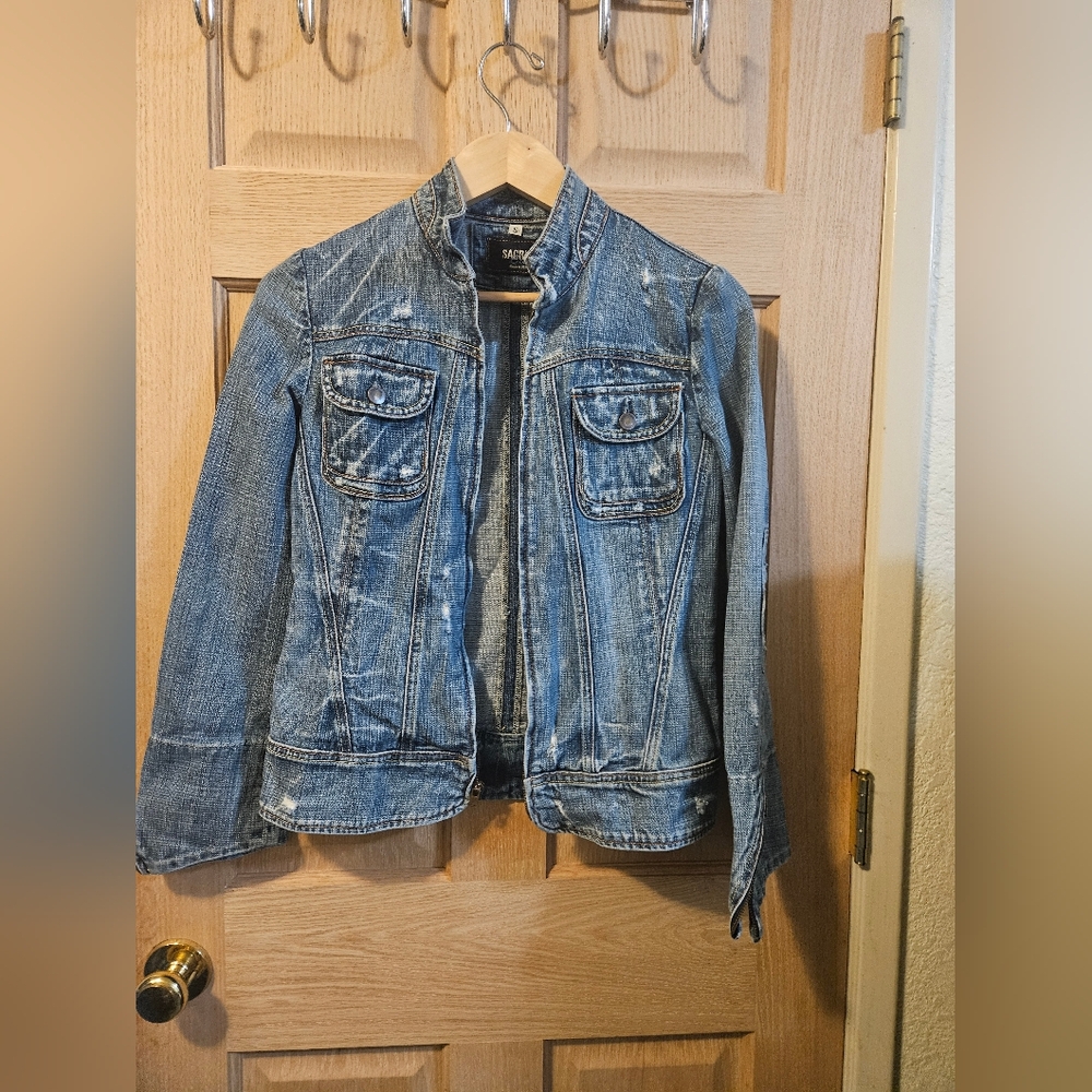 Small Sacred Blue Distressed Denim Jacket